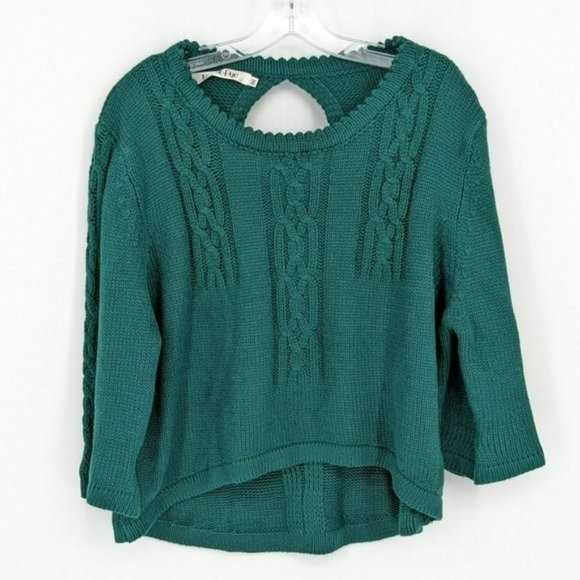 Mags & Pye Sweater OS Hunter Green Oversized Loose Fit Cable Knit Open Back Crop - Picture 5 of 13